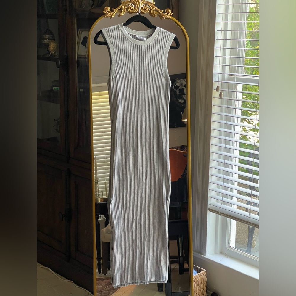 FRAME Denim Heather Grey 100% Cotton Sleeveless Ribbed Midi Dress